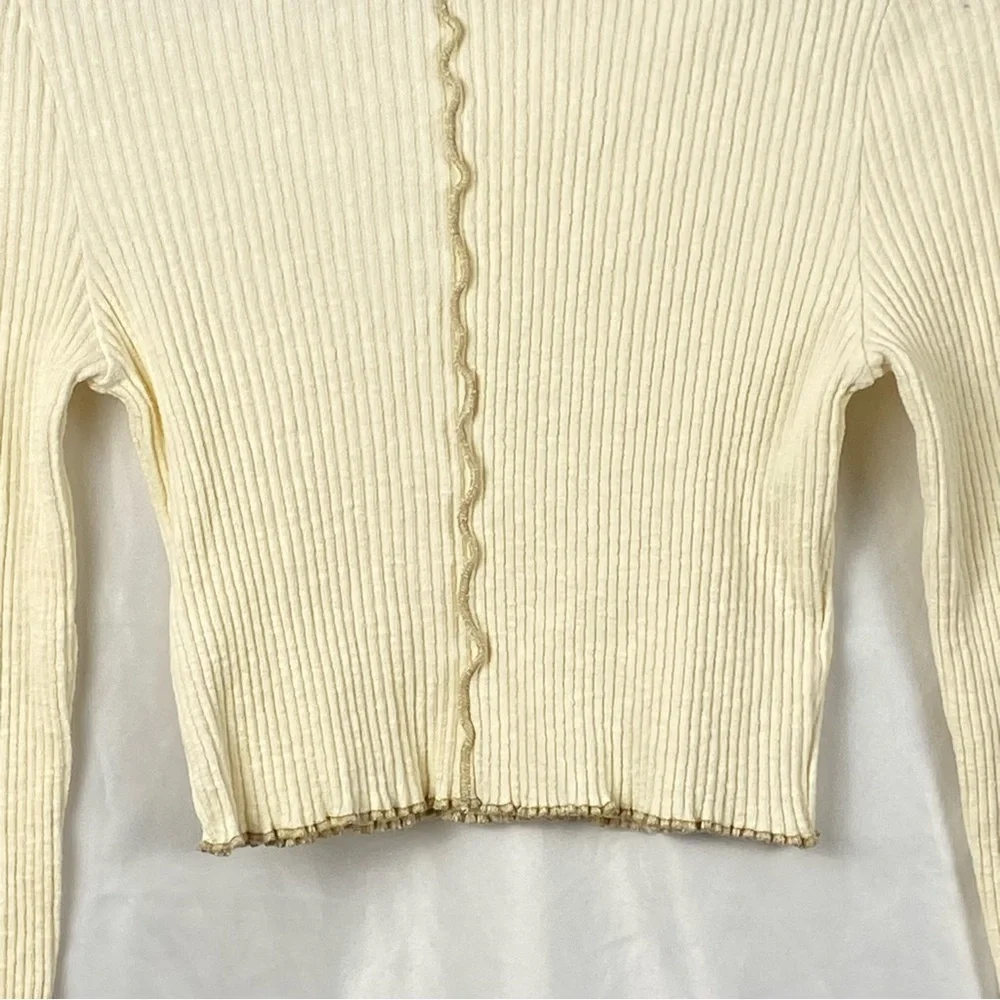 O’Neill Cream Ribbed Y2K Long Sleeve Cropped Top Size Small - Picture 8 of 16